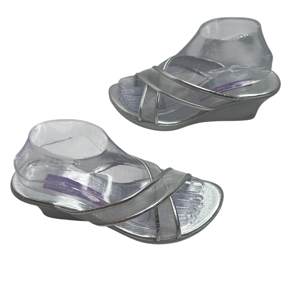 Suzanne Somers VTG Silver Wedge Slip On Sandals‎ 7.5 W Retro Y2K Festival Chic